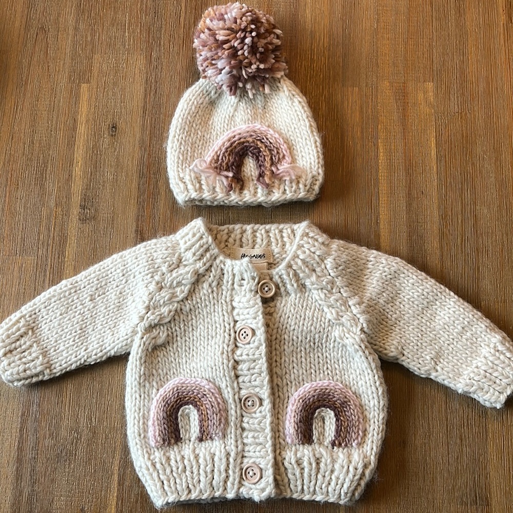 Huggalugs Rainbow Pocket Cardigan and Beanie Hat